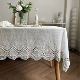 Popxstar Embroidery Lace 100% Cotton White Flower Tablecloth for Home Wedding Party Decoration Table Cloth Luxurious Table Cover