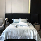 Popxstar  Lyocell Bamboo Fiber Luxury Embroidery Summer Quilt Soft Silky Thin Comforter Blanket With Bed Sheet Pillowcases Bedding Set
