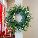 Popxstar spring decor 1pc Eucalyptus Leaf Spring Wreath, Artificial Green Wreath, Front Door Wall Farmhouse Decoration, Home Decor
