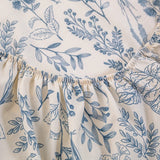 Popxstar Bed Sheet with Elastic Washed Cotton Blue Flower Printed Fitted Sheet Single/Queen/King Mattress Cover for Double Beds