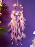 Popxstar Moon Dream Catcher Feather Wind Chimes Hand-woven Wall Bedroom Hanging Ornaments Birthday Festival Gifts Home Decoration Crafts