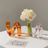 Popxstar  Modern Creative Irregular Shaped Glass Vase Transparent Centerpiece for Dining Living Room Decor Nordic Glass Flower Vase