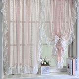 Popxstar room inspo ideas Korean Romantic Pink Striped Flower Lace Sheer Curtain with White Ruffled Lace Rod Pocket For Living Room Bedroom Kitchen