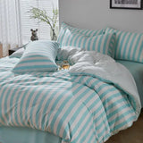 4Pcs Washed Microfiber Vertical striped colorful Bedding Set, Sweet Style Soft Duvet Cover with Zipper Flat Sheet Pillowcases