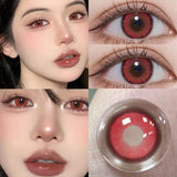 Popxstar 2PCS New Colored Contact Lenses Myopia Power Pink Lens -0.00 to -8.00 Amber Makeup for Eyes with Blue Lens