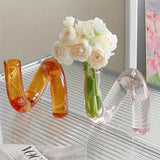 Popxstar  Modern Creative Irregular Shaped Glass Vase Transparent Centerpiece for Dining Living Room Decor Nordic Glass Flower Vase