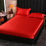 Popxstar Luxury Mulberry Silk Fitted Bed Sheet Set Queen High-end Stain Soft Silk Bedsheet Set with Elastic Band King Szie Mattress Cover