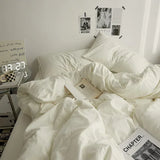 Popxstar  High Quality Solid Color Double Washed Cotton Bedding 4 Pieces Set Student Dormitory Bed Linen Duvet Set Bed Suit