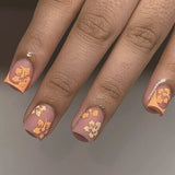 Popxstar  24Pcs Blush Pink Fake Nails White Flower Designs Elegant Charms Press on Nails Square Head False Nails Patches for Women Girls