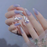 Popxstar 24Pcs/Box Gradient Long Ballet France Press on Nail Ink Chinese Style False Nails Rose Girls Full Cover Fake Nail Piece Finished