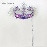 Mardi Gras Phoenix Tail Flower Masquerade Mask with Holding Stick Detachable Costume Mask Venetian Women Party Masks Halloween