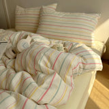 Popxstar  Nordic Bedding Set Pure Cotton Striped Duvet Cover Set Soft Flat Sheet Single Queen Size Double Bed Sheet Set For Bedroom Decor