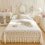Popxstar  Floral Lace Ruffles 100% Cotton Double Yarn Soft Bedding Set Duvet Cover Quilted Bedspread Bed Skirt Bed Sheet Set Pillowcases