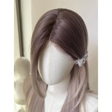 Popxstar Wig Long Straight Mixed Color Chocolate Gray 24 Inch Women's Lace Wig Natural Color Synthetic Wig for Cosplay