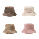 Popxstar Soft Winter Plush Warm Bucket Hat For Women Girl Solid Color Fordable Wide Brim Panama Cap Outdoor Windproof Tour Basin Hats