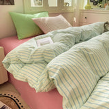 Popxstar  Striped Bedding Set Ins Korean Duvet Cover Set Flat Sheets Set With 2 Pillowcases Single Twin Full Queen Size Bed Linen Set