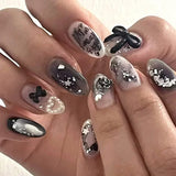 Popxstar 24Pcs White Almond False Nails Ballet with French Design Wearable Fake Nails Gradient Simple Full Cover Press on Nail Tips Art