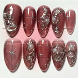Popxstar 24Pcs Pink Almond False Nails Butterfly Ballet with French Design Wearable Fake Nails Simple Artificial Press on Nails Tips Art