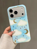 Popxstar  Ins Fashion Laser Moon Shiny Stars Clouds Shockproof IMD Phone Case For iPhone 17 16 15 14 13 Pro Max Back Cover Fundas Conque