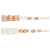 Popxstar  24Pcs Summer Fake Toenails White Short Square Press On Toe Nails Glossy Sequins Designs Women Girls Acrylic False Nails Art