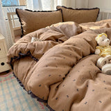 3/4Pcs Bedding Set French Bow Lace Romantic And Cute Girls' Bedroom Bedding Set Queen Bed Sheets Pillowcase Duvet Cover Flat