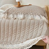 Popxstar  Natural Cotton Linen French Lace Soft Comfortable Quilted Bedspread, Bed Cover, Mattress Topper, Bed Sheet, Pillowcases 3Pcs