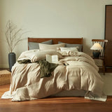 Popxstar  Pure cotton three-layer yarn bed four-piece set cotton bedding simple quilt cover bed sheet three-piece bed hat