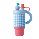 New Coffee Cup for Girls High Appearance Level Checkered InS-style Straw Cup Stainless Steel Portable Handle Insulated Cup