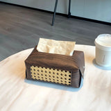 Popxstar Vine Woven Tissue Box Aesthetic Tissue Case Living Room Coffee Table Napkin Holder Antique Wood Grain Tissue Box Holder