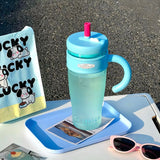 1100ML Large Capacity Plastic Straw Cup Summer Simple Office Ice Cup Water Bottle With Handle Portable Leak-proof Water Cup
