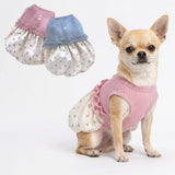 Soft Ribbed Knit Dog Dress with Floral Skirt Ruffle Trim Pet Clothes for Small Dogs Cats New Puppy Outfit