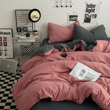 Popxstar Beige Pink Bedding Set Solid 3/4pcs Home Linens Luxury Duvet Cover Pillowcase Flat Sheet Wash Cotton Twin King BedRoom Decor