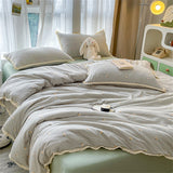 Popxstar INS Girls Cherry Soft Bedding Set Washed Cotton Bed Sheet Queen King Size Duvet Set Flower Comforter Set Pillowcase Bed Linens