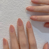 Popxstar  Glossy Peach Pink Color Fake Nails Glitter Solid Color Short Round Head Reusable Stick-on Nails For Lovely Girls Dress Matching