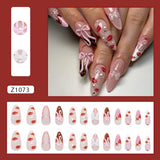 Popxstar 24pcs White Flower Fake Nail Tips Ins Yellow Pink Blush False Nails Wearable Full Cover European Almond Shaped Press on Nails