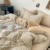 Popxstar Japanese Style Check Queen Duvet Cover Set 1/3 Pcs Soft Washed Quilt Cover and Pillowcase or Only Quilt Covers Blanket Cover Set