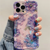 Retro Oil Painting Phone Case For IPhone 16 15 14 13 12 11 Pro Max Luxury Laser Oil Painting Flowers Print Shockproof Cover