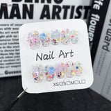 Popxstar  Summer Fake Nails Clear Handmade Press on Nails 3D Colorful Sequins Star Designs False Nails Tips Short Charms Manicure 10Pcs