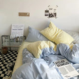 Popxstar New Small Fresh Double Spell Light Blue Cheese Bed Sheet Four-piece Set Girl Heart Sunshine Dormitory Single Three-piece Set