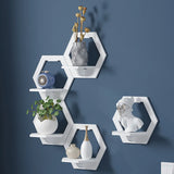Popxstar 3Pcs Hexagon Wall Shelf Punch Free Bedside Wall Display Stand Wall Mounted Organizer Flower Pot Holder Tv Background Home Decor