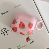 Popxstar  Korea Cute Pink Strawberry Pattern Silicone Earphone Case for AirPods Pro 2 AirPods 4 AirPods 1 2 3 Soft Protection Cover Coque