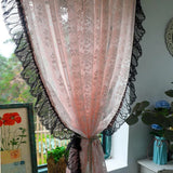 Romantic French Pink Jacquard Sheer Lace Floral Curtains Black Lacework for Bedroom Elegant Living Room Decoration