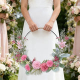 Artificial Flowers Bouquet Hydrangea Dandelion Rose Hoop Iron Wire Wreath for Front Door Wall Window Home Garden Decoration