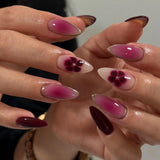 Popxstar 24pcs White Flower Fake Nail Tips Ins Yellow Pink Blush False Nails Wearable Full Cover European Almond Shaped Press on Nails