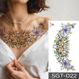 Popxstar Large Chest Waist Shoulder Back Waterproof Temporary Tattoo Sticker Lace Gemstone Flower Fake Tatoo Underboob Body Art For Women