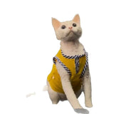 Soft Breathable Thin Open Front Cat Vest Striped Trim Comfort Summer Indoor Wear For Hairless Sphynx Cat