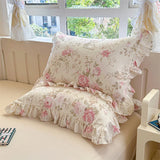Popxstar  2pcs Flower Prints Ruffles 100% Cotton Pillowcases 48x74cm Sizes Cushion Cover for Bed Floral Style Adults Kids Pillowslip