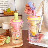 New Plastic Straw Water Bottles For Girls Summer Large Capacity Tea Water Separation Drinking Water Bottle For Schools Portable