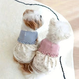 Soft Ribbed Knit Dog Dress with Floral Skirt Ruffle Trim Pet Clothes for Small Dogs Cats New Puppy Outfit
