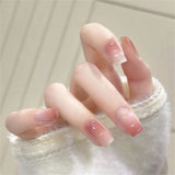 popxstar Medium Length Fake Nails 3D Flower Pearl Design Nude Pink Color Press On Nails Ballerina False Nail For Women DIY Manicure 24Pcs